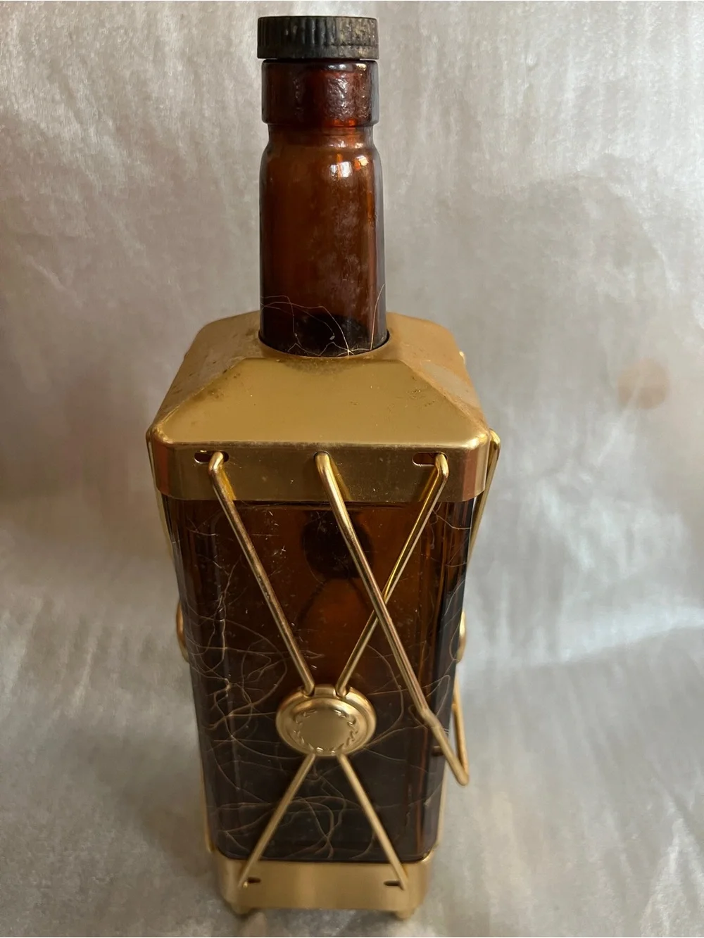 Vintage 1950s Swiss Harmony Musical Bottle Decanter gold-tone Cage Works Chicago